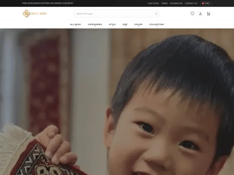 Screenshot of the Arian Rugs homepage, headed New Arrivals This Season.