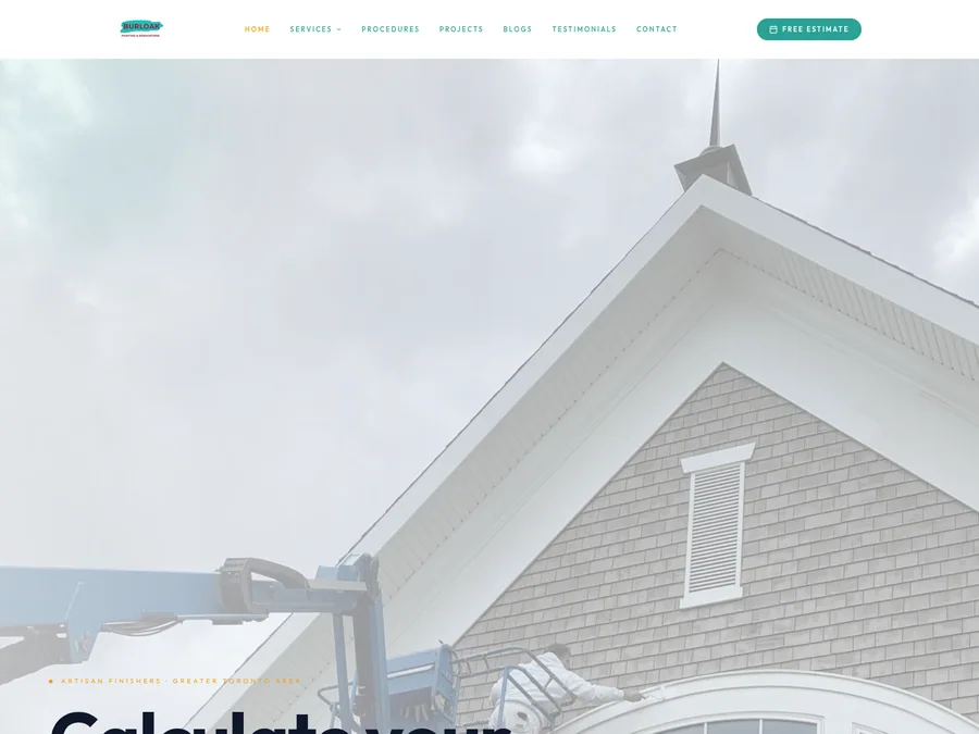 Screenshot of the Burloak Painting homepage for Burlington painters and painting estimates.