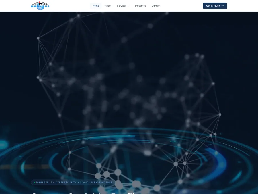 Screenshot of the IT Bridges homepage for managed IT and cybersecurity services.