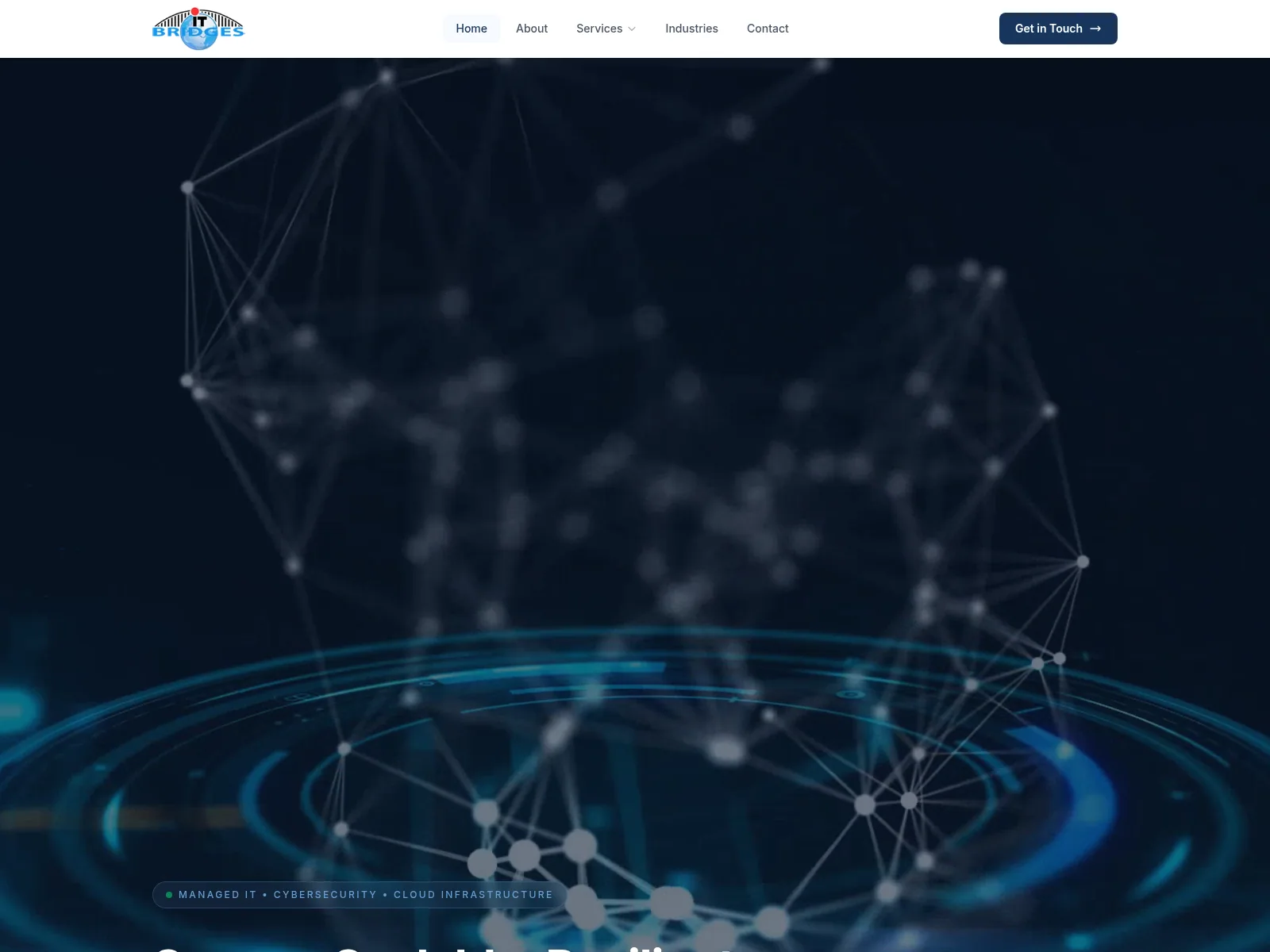 Screenshot of the IT Bridges homepage for managed IT and cybersecurity services.