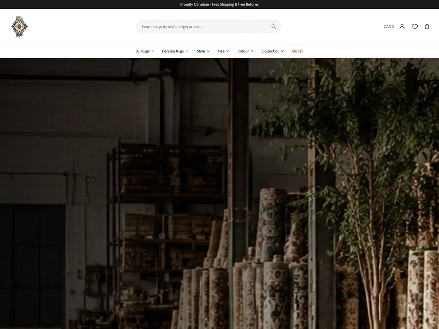 Screenshot of the Persian Designer Rugs homepage, headed Handmade Persian and Oriental Rugs.
