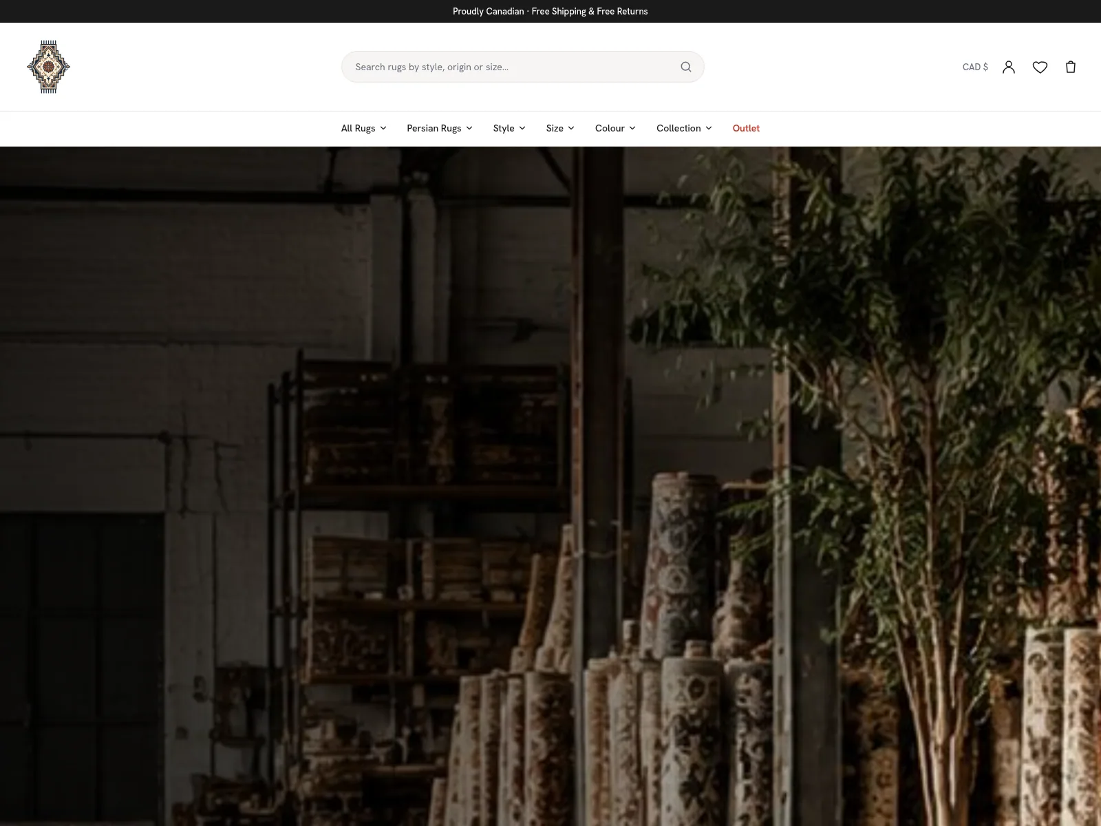 Screenshot of the Persian Designer Rugs homepage, headed Handmade Persian and Oriental Rugs.